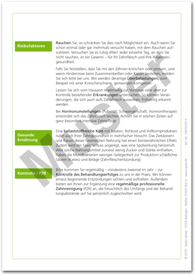 Patientenmerkblatt "Verhaltensregeln nach Parodontalbehandlung" 1007024313