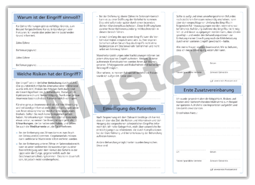 Einwilligung zur Entfernung eines Zahnes 1007024404