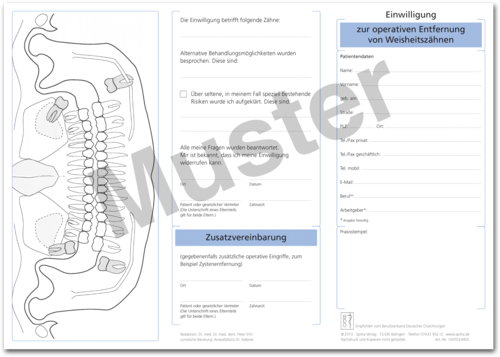 Einwilligung zur operativen Entfernung von Weisheitszähnen 1007024405
