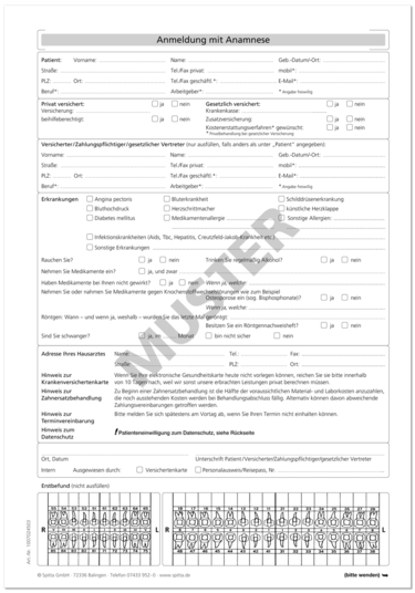 Anmeldeformular - Anamnese (DIN A4 - mit 01-Befund) 1007024503