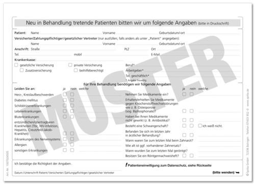 Anmeldeformular - Anamnese (DIN A5 - Querformat) 1007024505