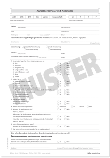 Anmeldeformular Zahnarztpraxis (DIN A4 - zum Ankreuzen) 1007024506