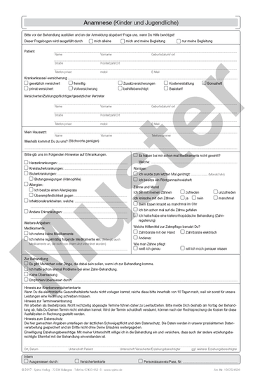 Anmeldeformular - Anamnese (für Kinder und Jugendliche) 1007024509