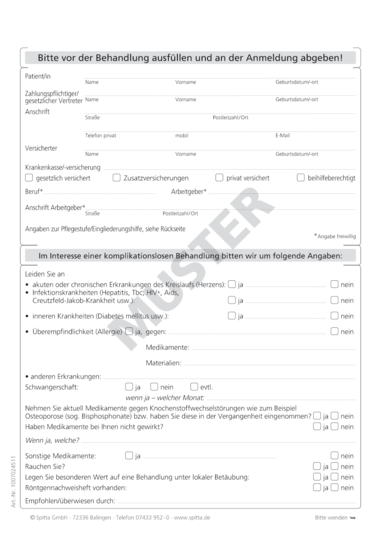 Anmeldeformular - Anamnese / Pflegegrad (DIN A5) 1007024511
