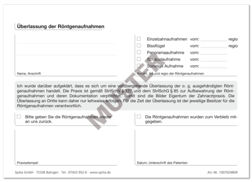 Formular Überlassung der Röntgenaufnahmen 1007024809