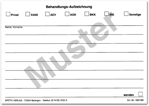Behandlungsaufzeichnung beidseitig bedruckt (DIN A6) 1007024812
