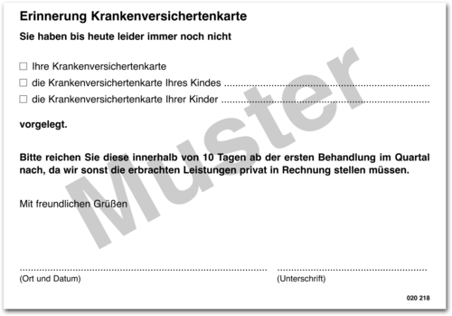 Erinnerung "Fehlende elektronische Gesundheitskarte" 1007024813