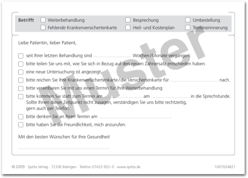 Mehrzweck-Postkarte Patient 1007024821
