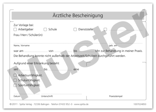 Ärztliche Bescheinigung 1007024850