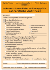 Dokumentationsaufkleber Aufklärungspflicht Zahnärztliche Anästhesie 1007034164