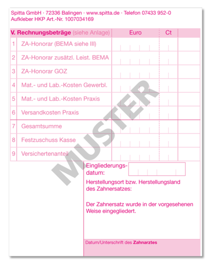 Aufkleber "Heil- und Kostenplan V. Abrechnung" 1007034169