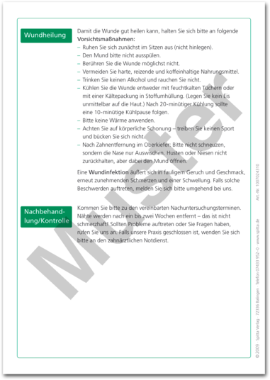 Patientenmerkblatt "Verhaltensregeln nach einer Zahnentfernung" 1007024310