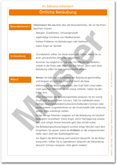 Patientenmerkblatt "Örtliche Betäubung" 1007024311