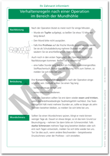 Patientenmerkblatt "Verhaltensregeln nach einer OP in der Mundhöhle" 1007024312