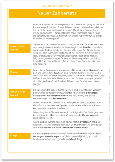 Patientenmerkblatt "Neuer Zahnersatz" 1007024315