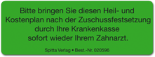 Aufkleber "Erinnerung Heil- und Kostenplan" 1007034136
