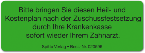 Aufkleber "Erinnerung Heil- und Kostenplan" 1007034136
