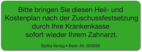Aufkleber "Erinnerung Heil- und Kostenplan" 1007034136