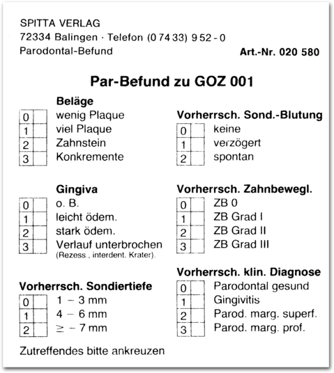 PAR-Befund zu GOZ 0010 1007034153