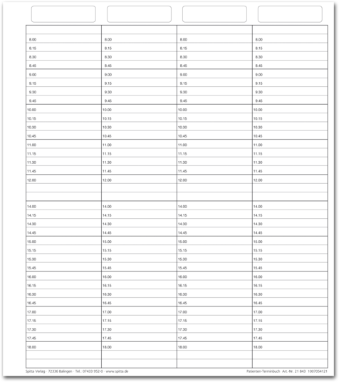 Einlageblatt Patienten-Terminbuch mit Uhrzeit (4-spaltig) 1007054111