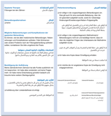 Einwilligungserklärung "Füllungen" - deutsch-arabisch 1007024416